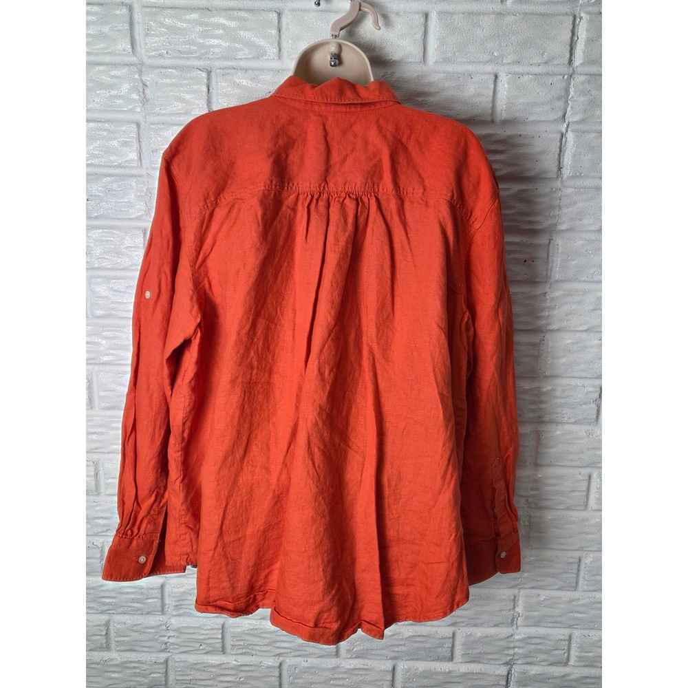 LAUREN Ralph Lauren Linen blouse Women's 2X Orange Roll Sleeve Pockets Button up - Picture 4 of 7